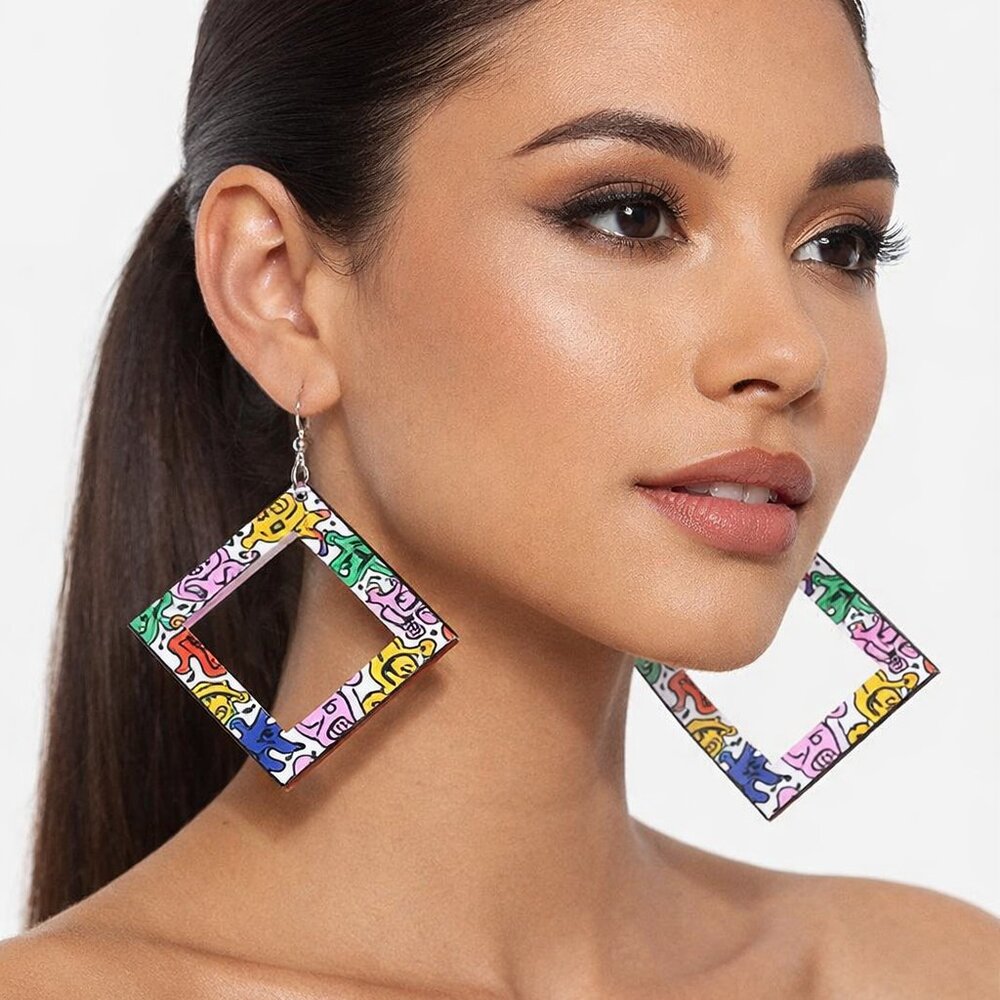 Geometric Drop Fun Print Earrings